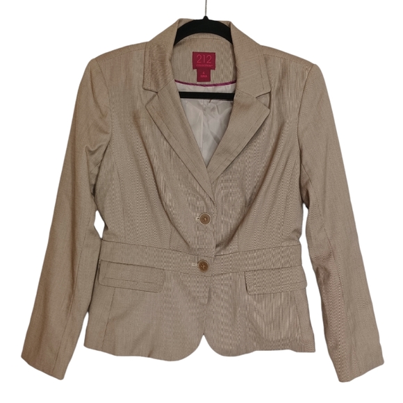 212 COLLECTION Tan Micro Print 2 Button Front Long Sleeve Blazer Career Jacket S - Picture 1 of 8